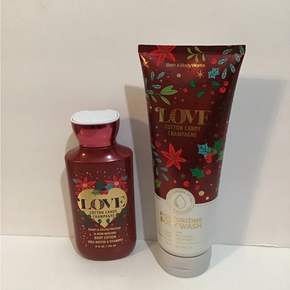 Rare Bath & Body Works Love Cotton Candy Champagne Body Wash and Lotion Set
